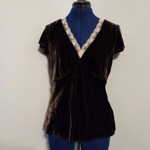 Brown Silk Velvet Babydoll Top Size 6